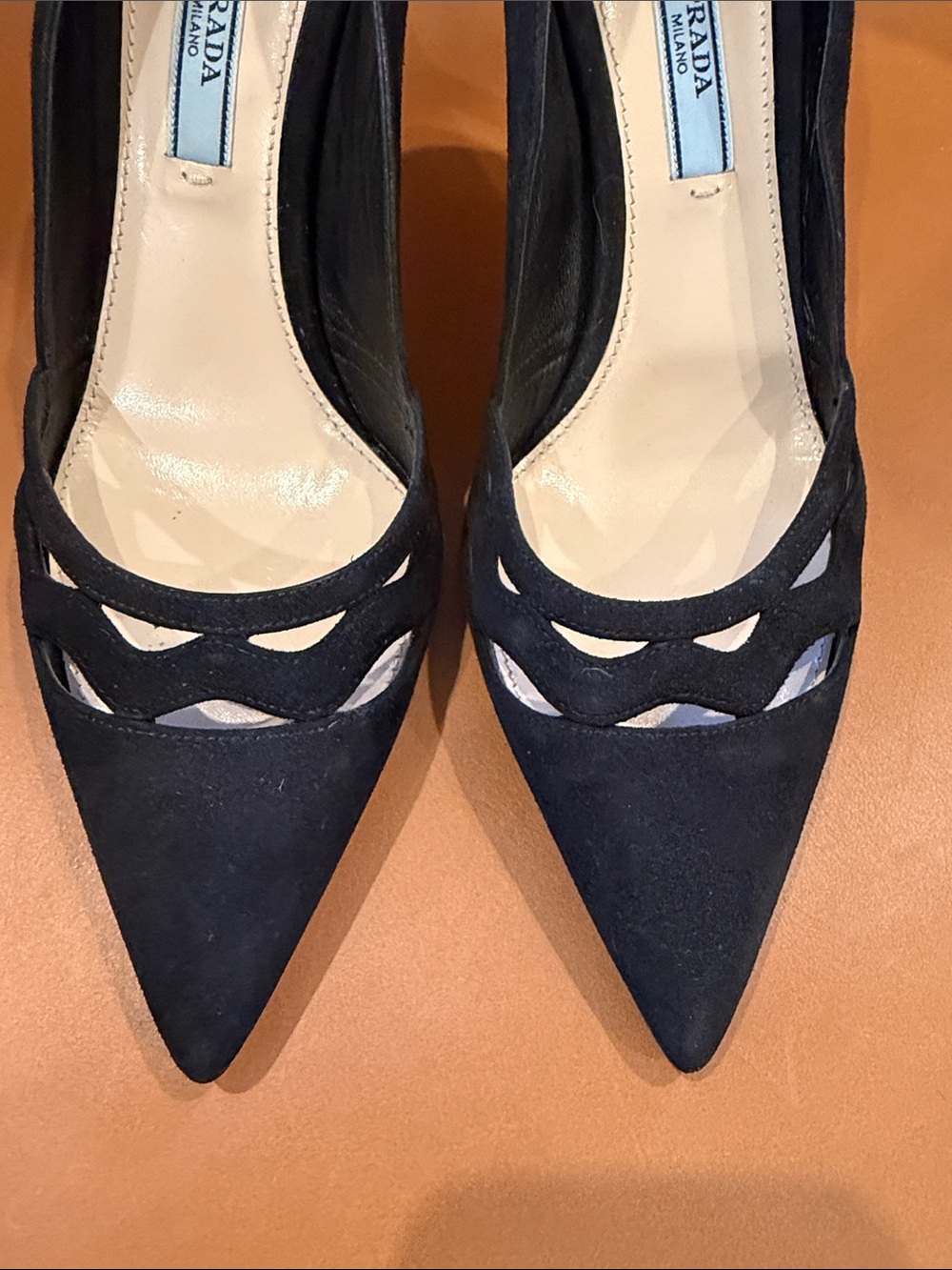 NIB Prada Black Suede Pointed-Toe Cutout Pumps 36.5 - Picture 5 of 7